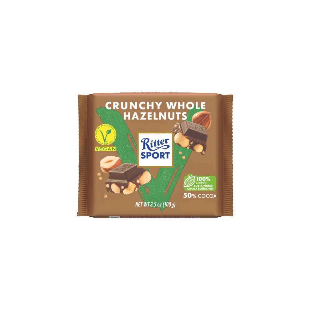 RITTER SPORT Vegan Whole Hazelnuts Bar 100g (Pack of 10)