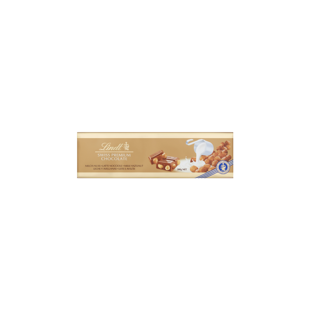 LINDT Milk & Hazelnut Gold Bar 300g (Pack of 10)