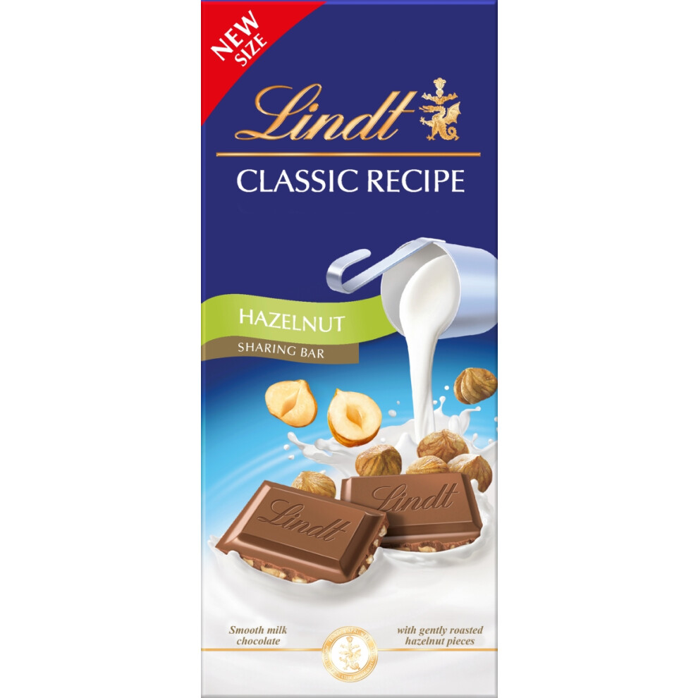 LINDT Classic Recipe Sharing Bar - Hazelnut 190g (Pack of 12)