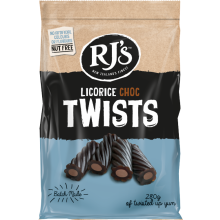 RJ'S Licorice Choc Twists 280g (Pack of 12)