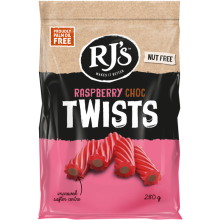 RJ'S Raspberry Licorice Choc Twists 280g (Pack of 12)