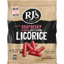 RJ'S Raspberry Soft Eating Licorice - Bag 300g (Pack of 12)