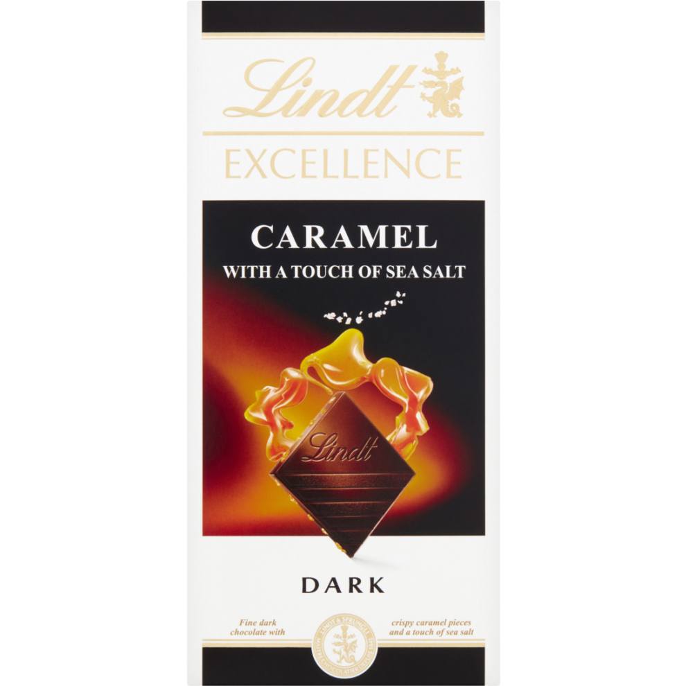 LINDT Excellence Dark Caramel & Sea Salt Bar 100g (Pack of 20)