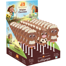 BELFINE Belgian Choc Farm Animal Lolly (Assorted Design) 25g (Pack of 24)
