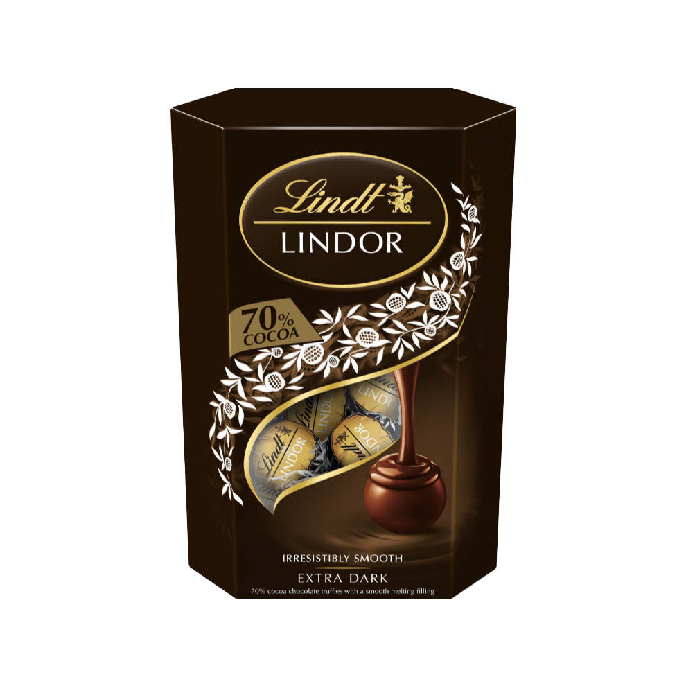 LINDT Lindor 70% Extra Dark Cornet 200g (Pack of 8)