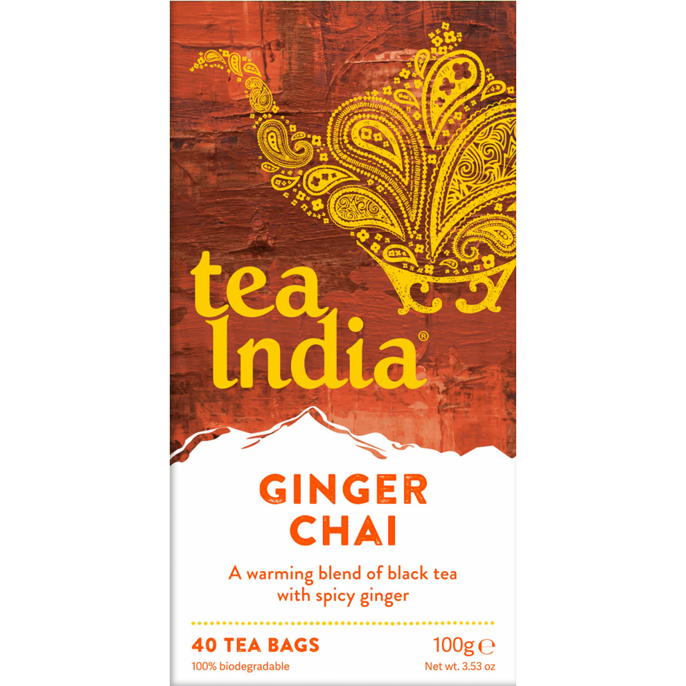 TEA INDIA Ginger Chai 40 Teabags 100g (Pack of 4)