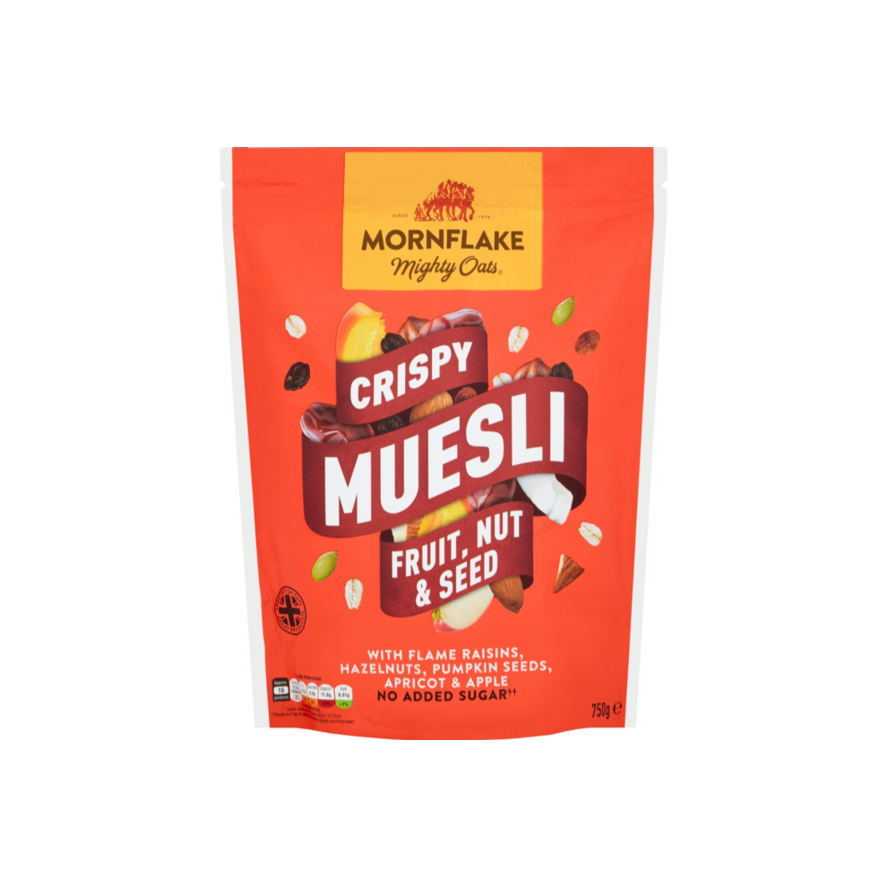 MORNFLAKE Crispy Muesli - Fruit, Nut & Seed 750g (Pack of 4)