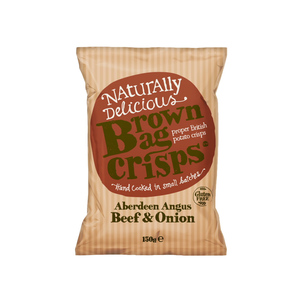 Leather Bag Crisps Aberdeen Angus Beef & Onion 150G (Pack Of 10) Brown
