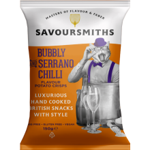 SAVOURSMITHS Bubbly & Serrano Chilli Potato Crisps 150g - Champagne-Fizz, Serrano Heat (Pack of 12)