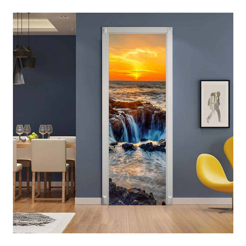 Fymnsi Tropical Ocean Beach Door Sticker Wall Decals Mural 3D Wallpaper Home Art Decor-Sea Waterfall 110