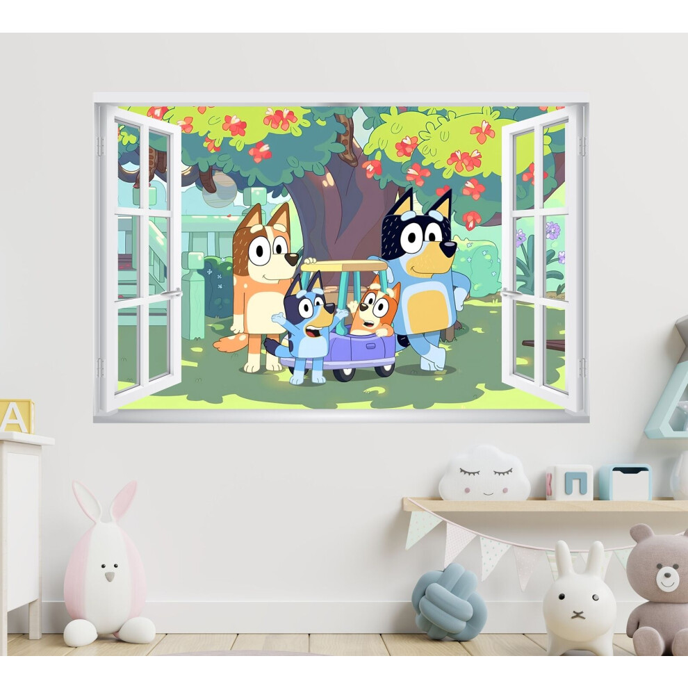 Bluey 3D Window Wall Sticker Decal Home Decor Mural Wall Art--Large: 65x43 cm