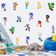 Sonic Wall Decals Sticker,Children Cartoon Bedroom Background Wall Decoration Self Adhesive Wall Sticker,Hedgehog Video Game Sticker Birthday Party
