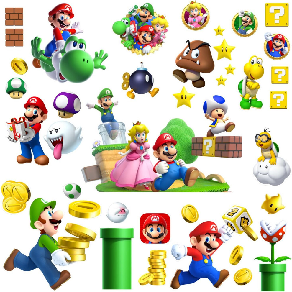 Mario Wall Stickers Wall Decal for Kids 3 Sheet A4 Size--