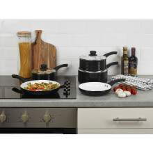 (Black) 8Pcs Ribbed Aluminium Induction Hob Cookware Set Saucepans Pots Lids Frying Pans