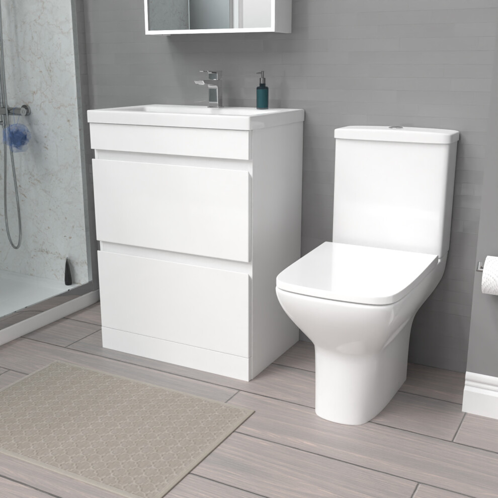 Nes Home 600mm White 2 Drawers Basin Vanity Unit & Close Coupled Toilet