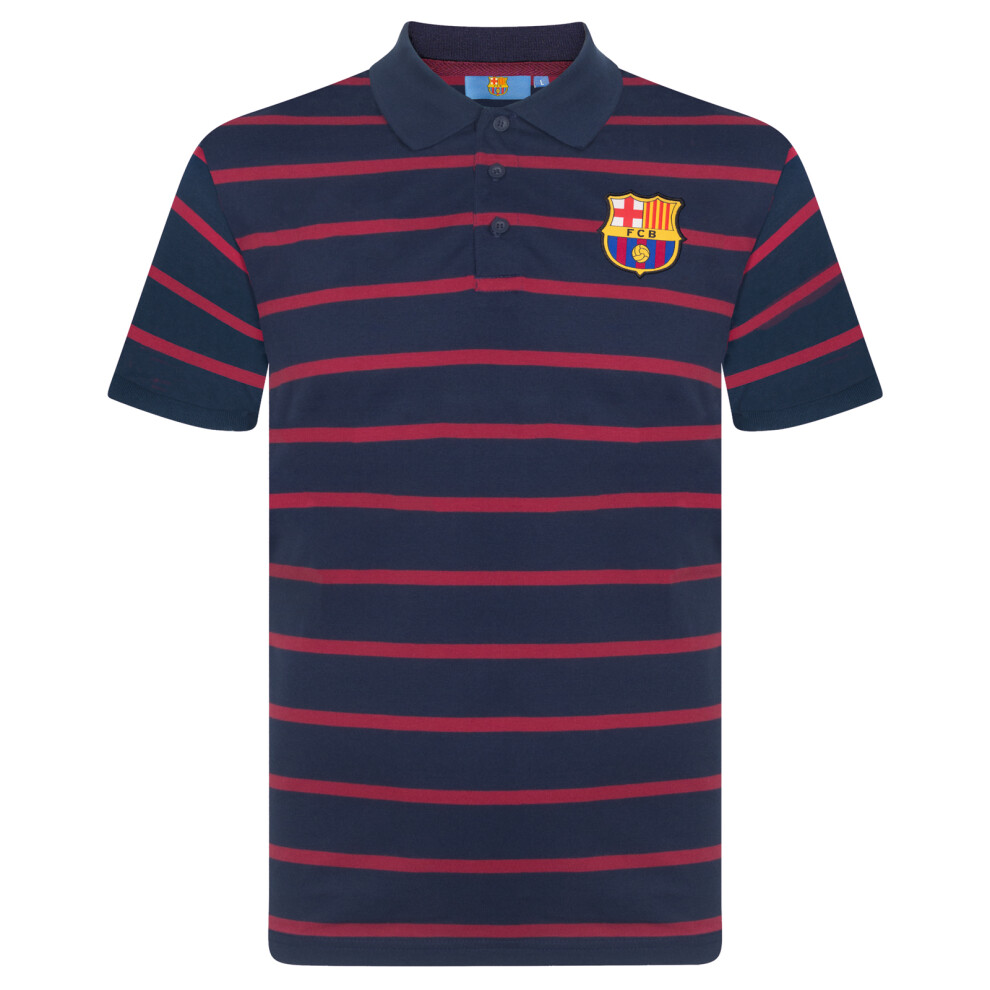 (Navy Blue, Medium) FC Barcelona Mens Polo Shirt Striped OFFICIAL Football Gift
