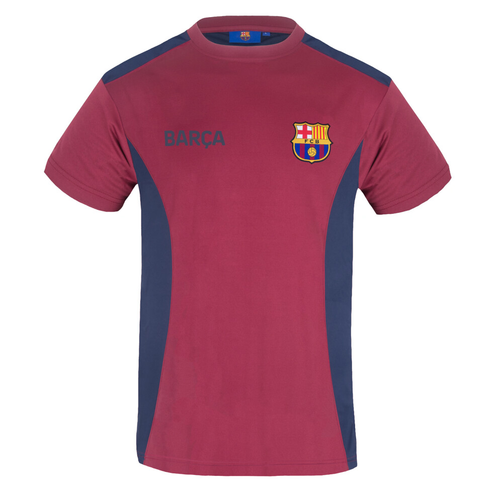 (Red, Large) FC Barcelona Official Football Gift Mens Poly Training Kit T-Shirt