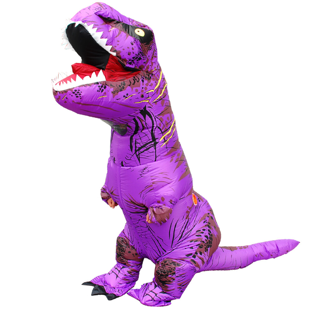 (Purple Dinosaur, Fit Height 120-145cm) Adult Kids T-Rex Dinosaur Inflatable Costumes Purim Halloween Christmas Mascot