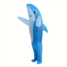 (Blue, 100-145) Unique Standing Shark Design Inflatable Suit, Halloween Play Inflatable Costume Props