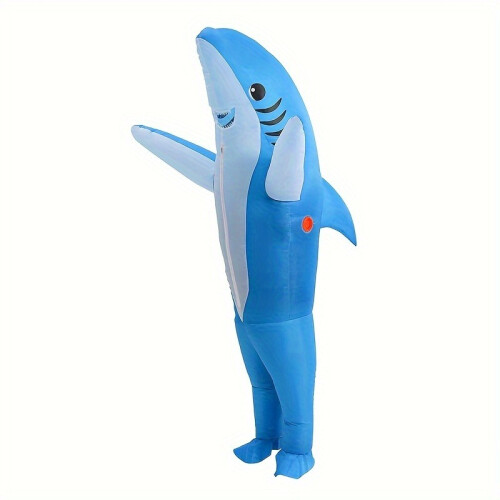 (Blue, 150-190cm) Unique Standing Shark Design Inflatable Suit, Halloween Play Inflatable Costume Props