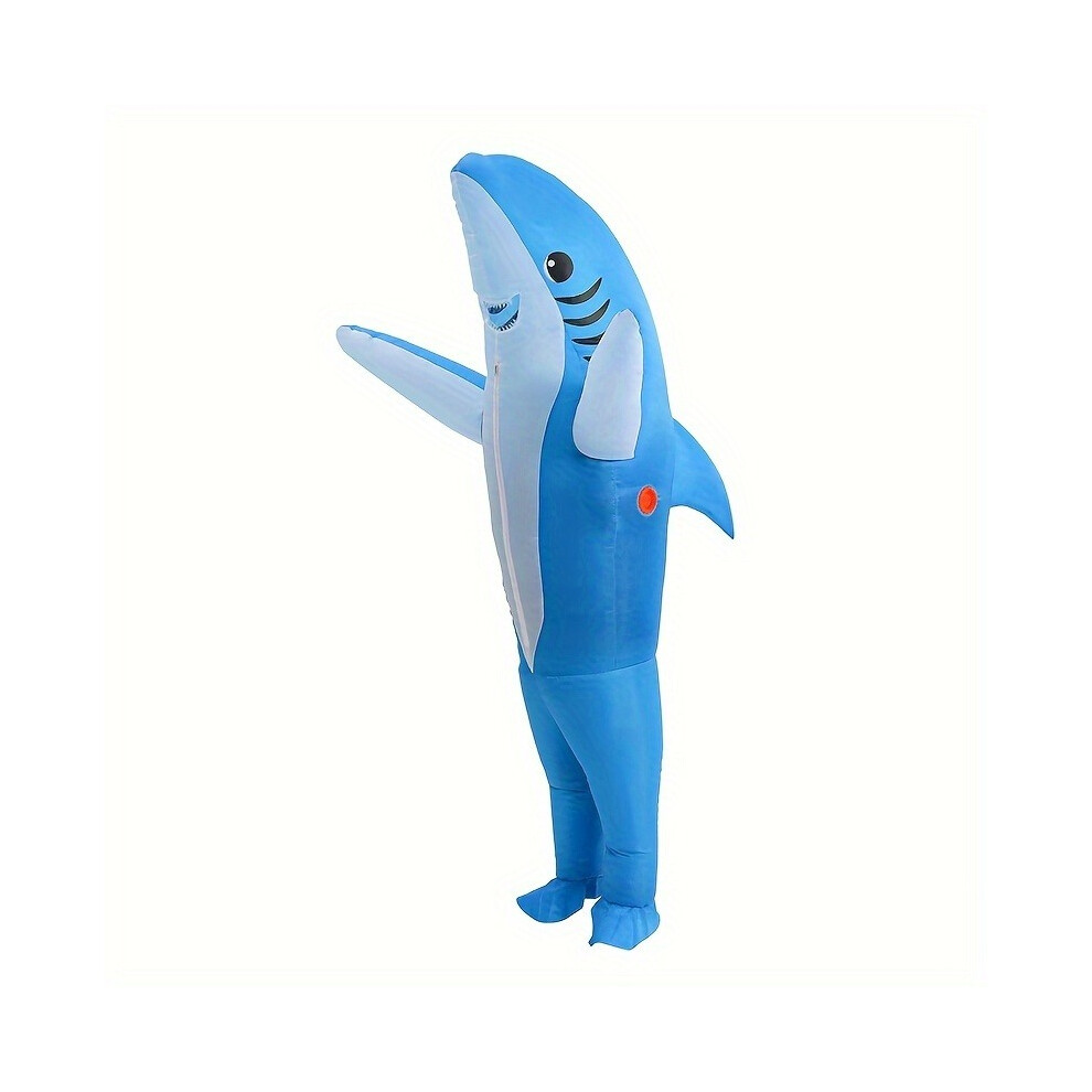 (Blue, 150-190cm) Unique Standing Shark Design Inflatable Suit, Halloween Play Inflatable Costume Props