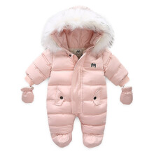 (Pink, 0-6Months) Baby Coats Jumpsuit Newborn Romper Fur Hooded Warm