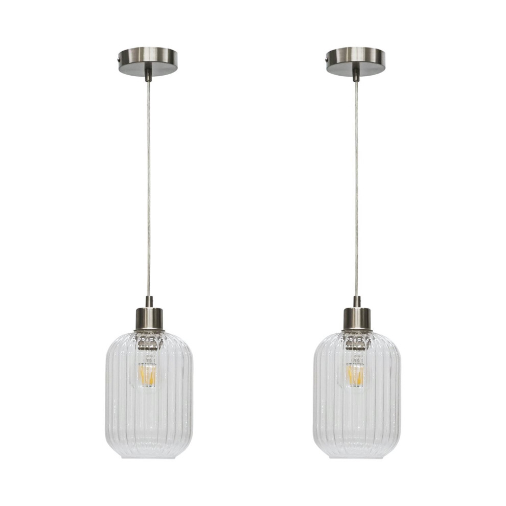 Set of 2 Batley - Clear Ribbed Glass with Satin Nickel Pendant Fittings-image-OPC-PF2TD6K-NEW