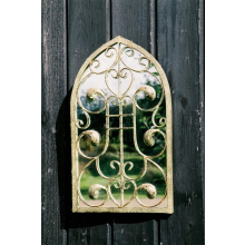 Antique Green Wall Mirror Metal Arched Ornate Leaf Vintage