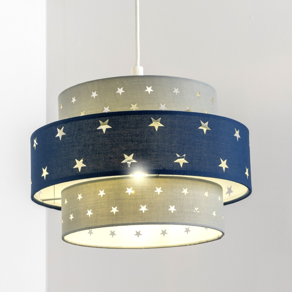 Cgc Lighting Cgc & Navy Star Two Tier Easy Fit Lamp Shade Grey/Blue