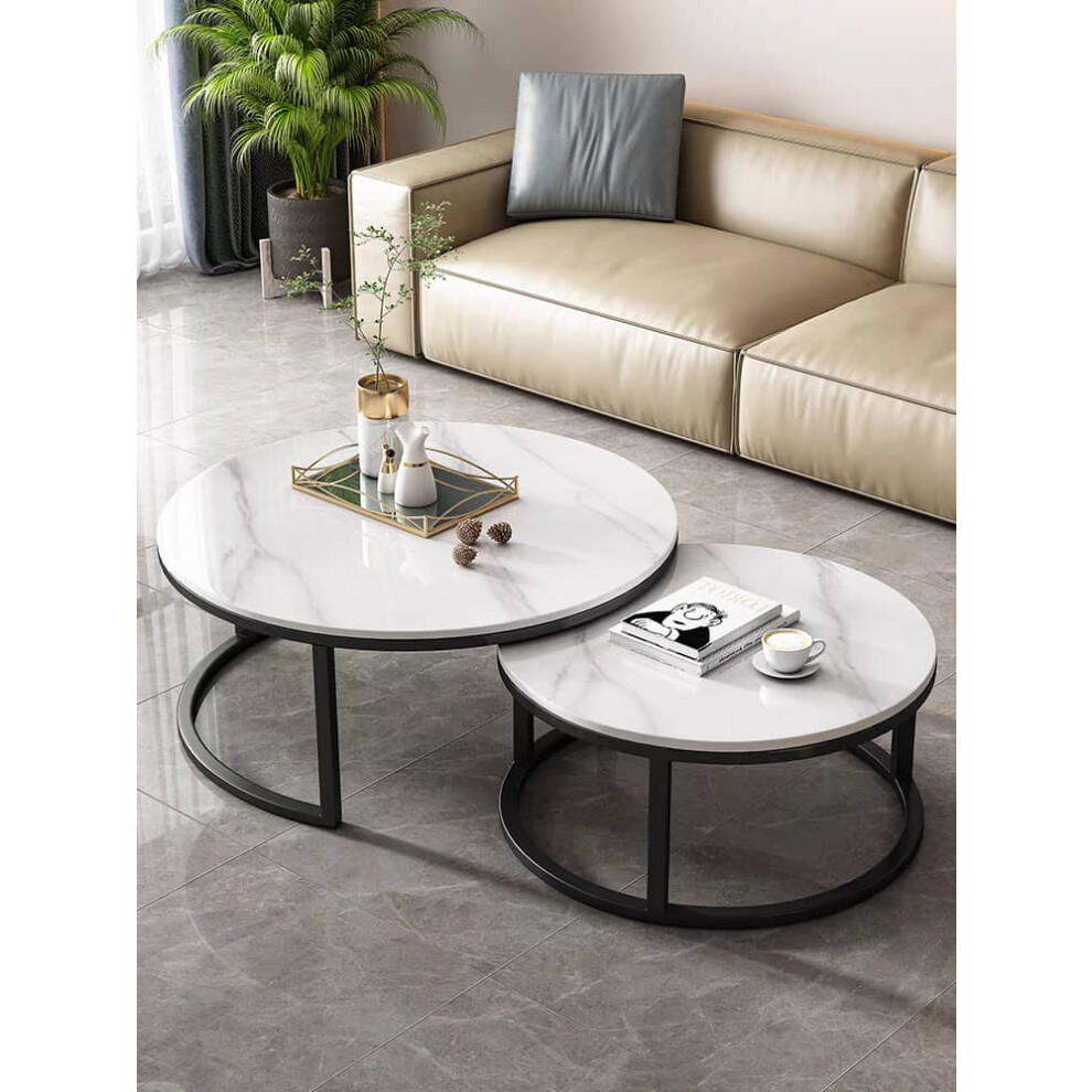 Tarlee Sleek Round Marble Coffee Table: Stylish Nested Living Room Furniture White