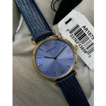 EMPORIO ARMANI WOMEN'S AR1875 BLUE STRAP PURPLE DIAL YELLOW GOLD CASE