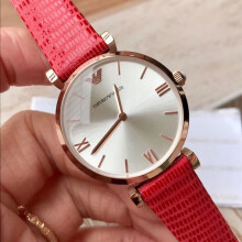 EMPORIO ARMANI WOMEN'S AR1876 RED STRAP SILVER DIAL ROSE GOLD CASE