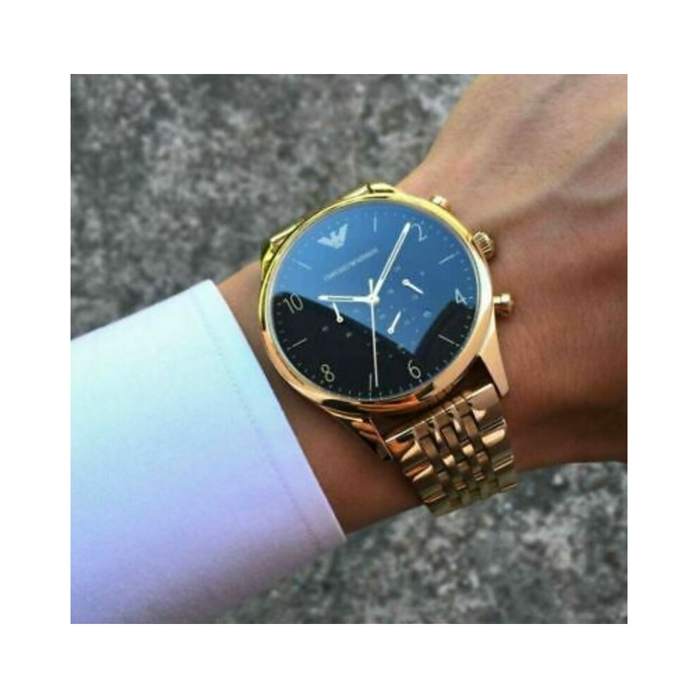 Emporio Armani AR1893 Men's Gold Tone Watch with Black Dial, Date ...