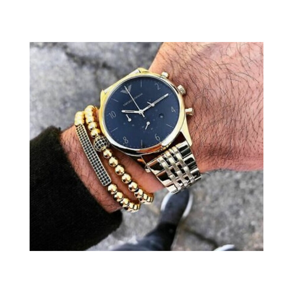 Emporio Armani AR1893 Men's Gold Tone Watch with Black Dial, Date ...