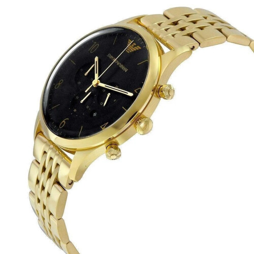 Emporio Armani AR1893 Men's Gold Tone Watch with Black Dial, Date ...