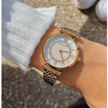Emporio Armani AR1907 Women's Yellow Gold-Tone Bracelet Watch with Mother of Pearl Dial
