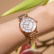 EMPORIO ARMANI WOMEN'S AR1909 ROSE GOLD TONE BRACELET PEARL DIAL