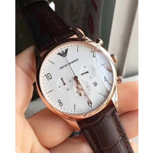 EMPORIO ARMANI MEN'S AR1916 BROWN STRAP WHITE DIAL ROSE GOLD CASE