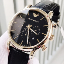 EMPORIO ARMANI MEN'S AR1917 BLACK STRAP BLACK DIAL YELLOW GOLD CASE