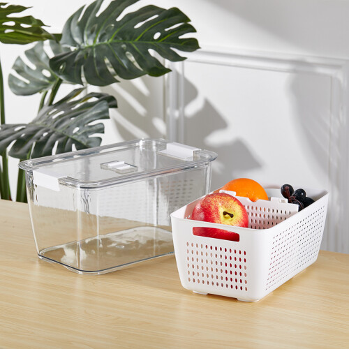 Living And Home 2 Layer Fridge Drain Storage Basket Box with Lids For Food Fruit Vegetable Contain 1
