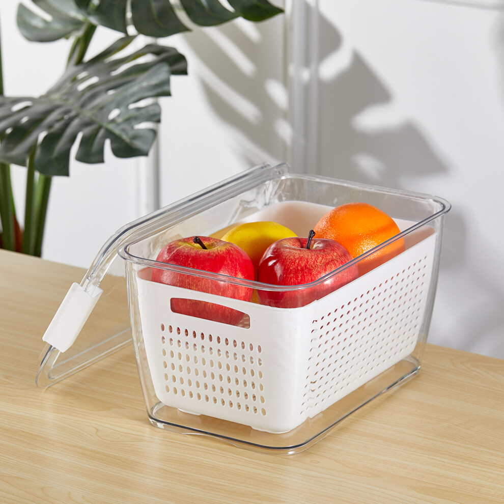 2 Layer Fridge Drain Storage Basket Box with Lids For Food Fruit Vegetable Contain