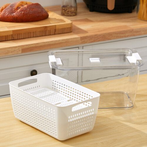Living And Home 2 Layer Fridge Drain Storage Basket Box with Lids For Food Fruit Vegetable Contain 2