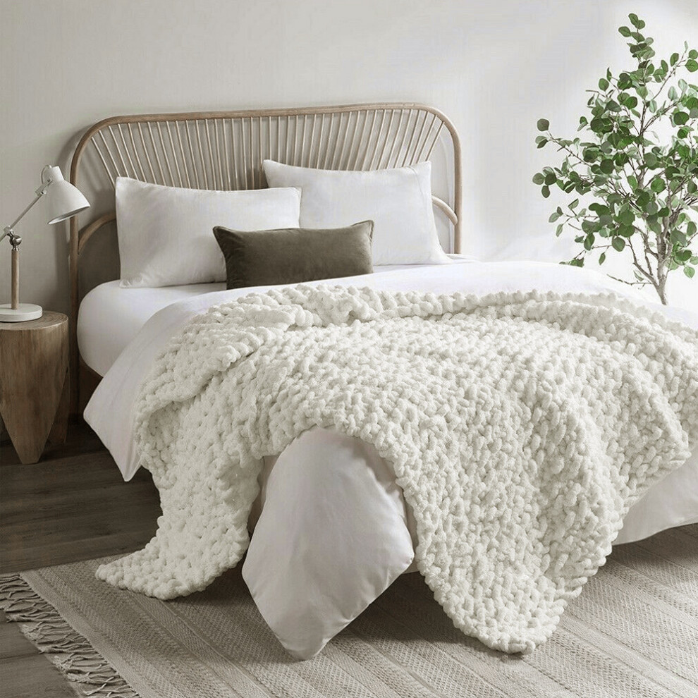 Hand-Woven Chenille Blanket for Couch and Bed