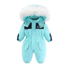 (Green, 1-2Years) Kids skiing Coat Fur Jumpsuit Newborn Romper Warm