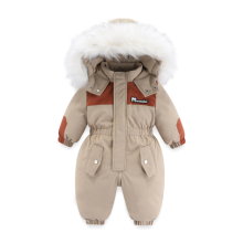 (Brown, 3-4Years) Kids skiing Coat Fur Jumpsuit Newborn Romper Warm