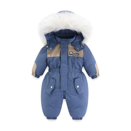 (Blue, 3-4Years) Kids skiing Coat Fur Jumpsuit Newborn Romper Warm