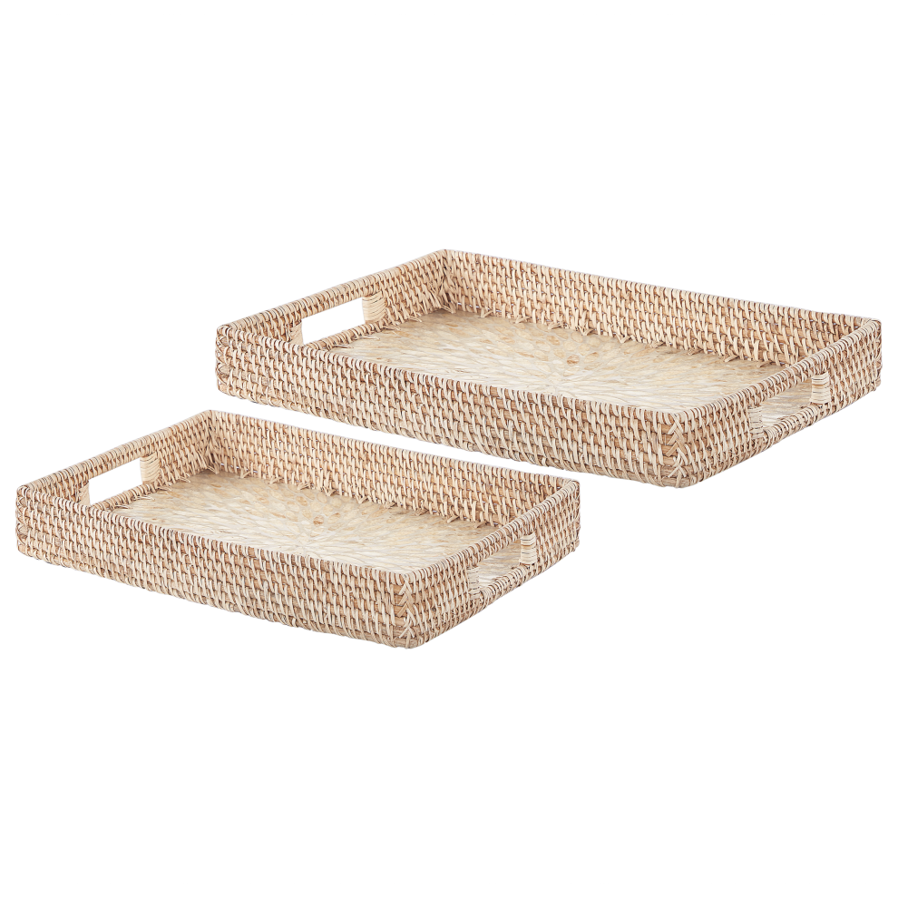 Set of 2 Decorative Trays NDEBELE Rattan Natural