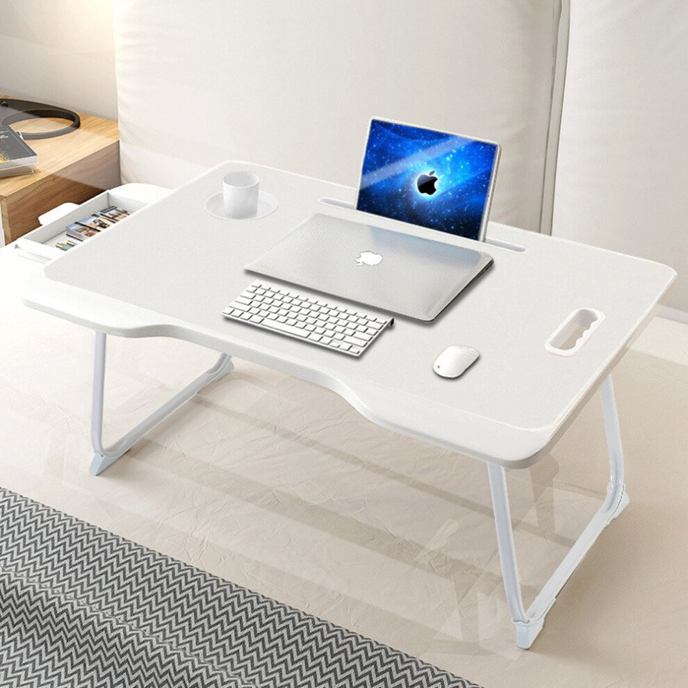 (White (With Drawer)) Laptop Table Portable Folding Computer Notebook Desk Office Stand