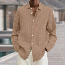 (Camel, M) Mens Casual Button Down Shirts Plain Loose Long Sleeve Cotton Linen Blouse Tops