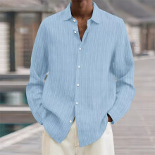 (Light Blue, L) Mens Casual Button Down Shirts Plain Loose Long Sleeve Cotton Linen Blouse Tops